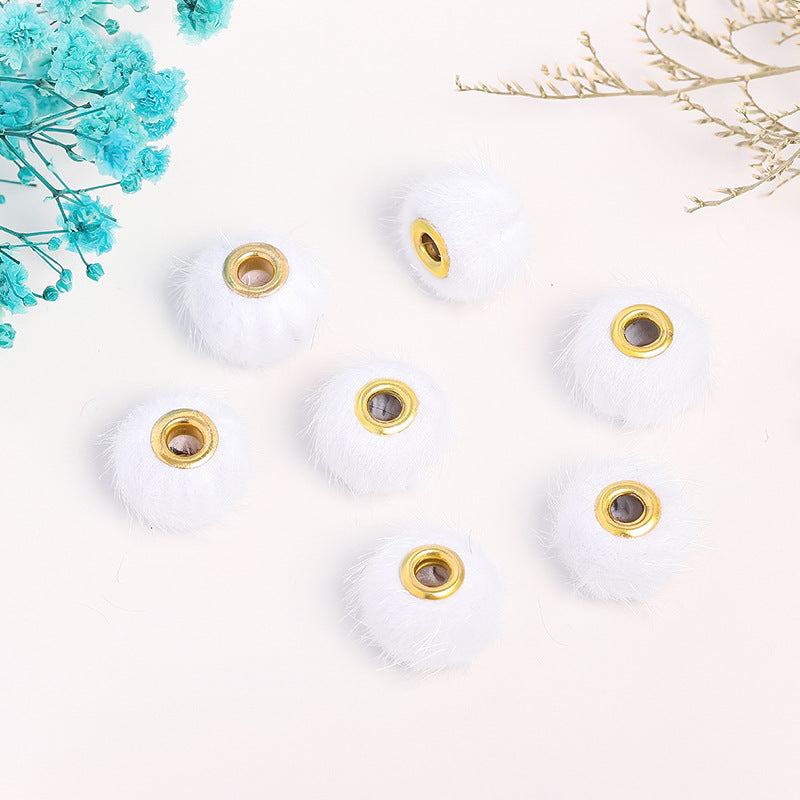 Wholesale 50PCS Colored Fuzzy Balls Metal Straight Hole Loose Beads